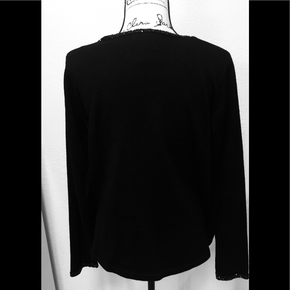 Dazzling long sleeve cardigan with beaded trim, twin set. Black beading accent - Picture 7 of 12